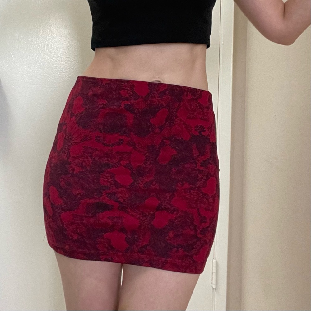 Zara red and black snakeskin print red bodycon miniskirt